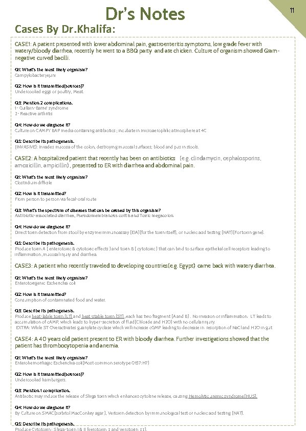 Dr’s Notes Cases By Dr. Khalifa: CASE 1: A patient presented with lower abdominal