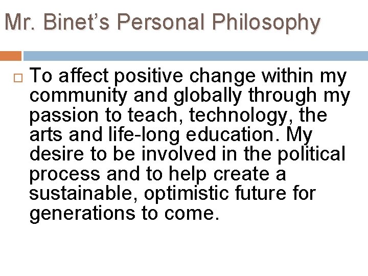 FAMILY LIVING 120 Personal Philosophy of Life Personal