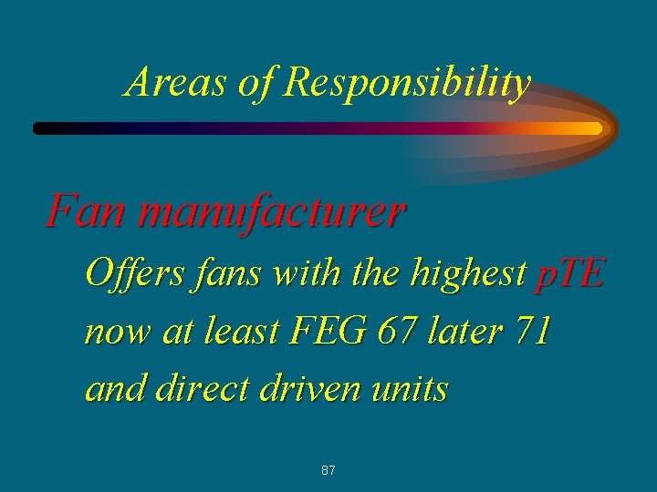 Areas of Responsibility Fan manufacturer Offers fans with the highest p. TE now at