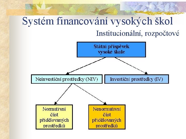 Systém financování vysokých škol Institucionální, rozpočtové 