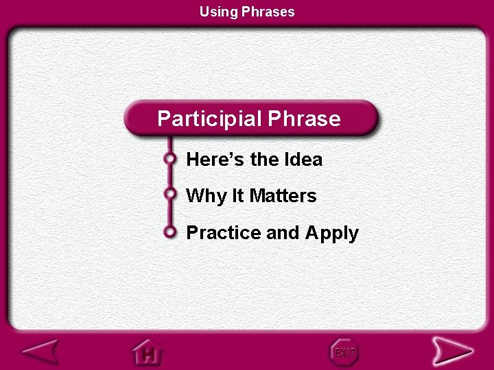 Using Phrases Participial Phrase Here’s the Idea Why It Matters Practice and Apply 