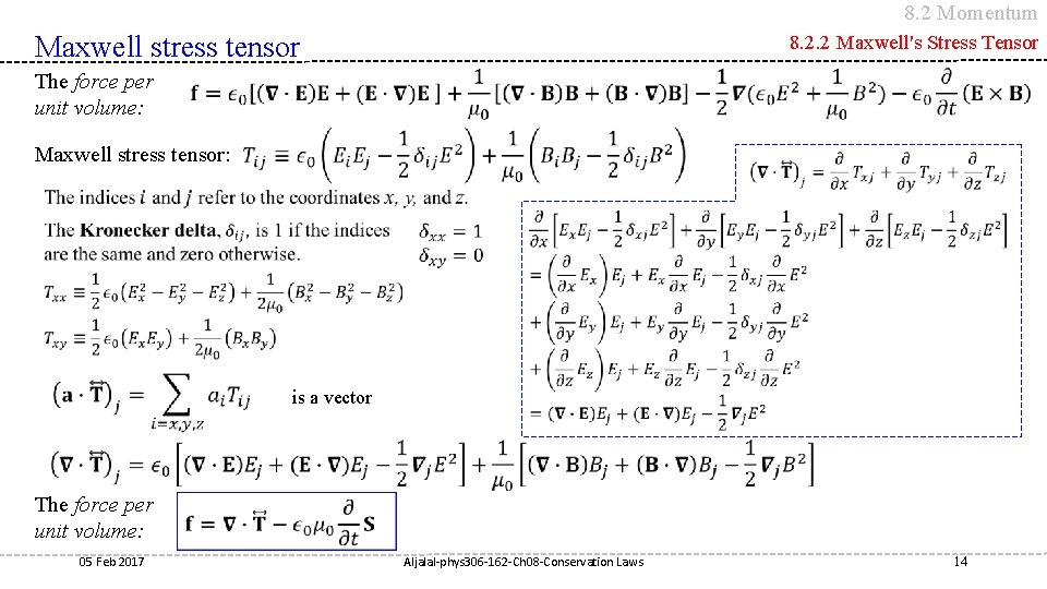 8. 2 Momentum Maxwell stress tensor 8. 2. 2 Maxwell's Stress Tensor The force