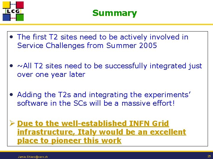 Summary • The first T 2 sites need to be actively involved in Service