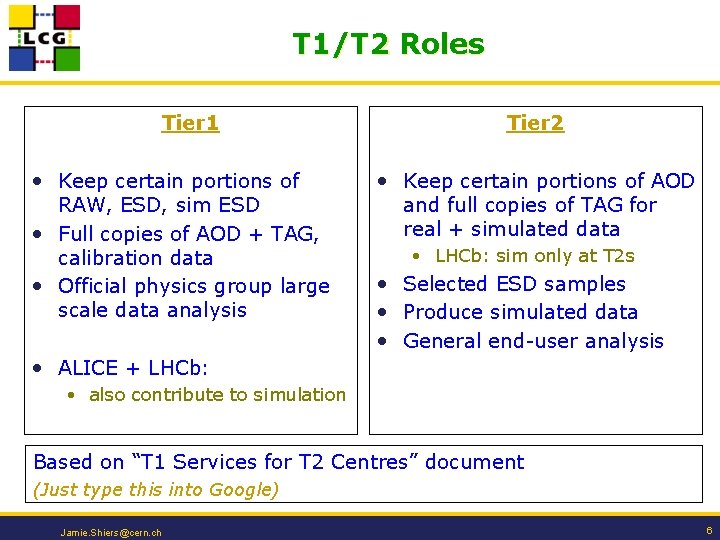 T 1/T 2 Roles Tier 1 • Keep certain portions of RAW, ESD, sim