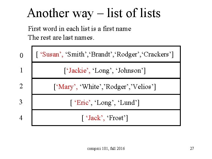 Another way – list of lists First word in each list is a first