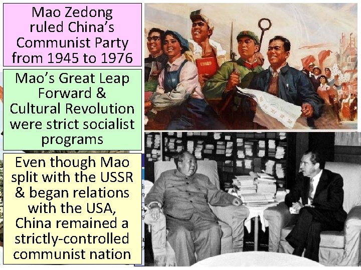 Mao Zedong ruled China’s Communist Party from 1945 to 1976 Mao’s Great Leap Forward