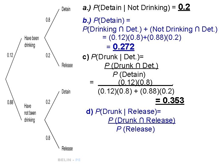 a. ) P(Detain | Not Drinking) = 0. 2 b. ) P(Detain) = P(Drinking