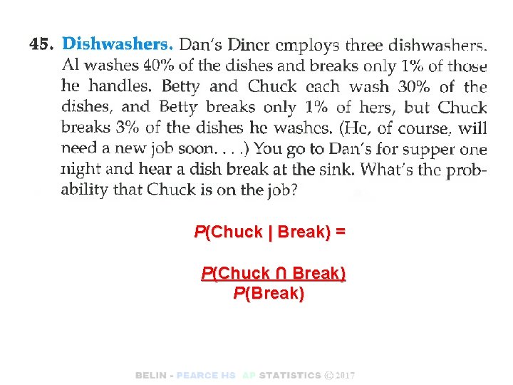 P(Chuck | Break) = P(Chuck ∩ Break) P(Break) 