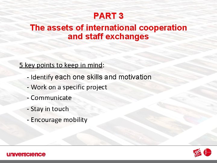 PART 3 The assets of international cooperation and staff exchanges 3 5 key points