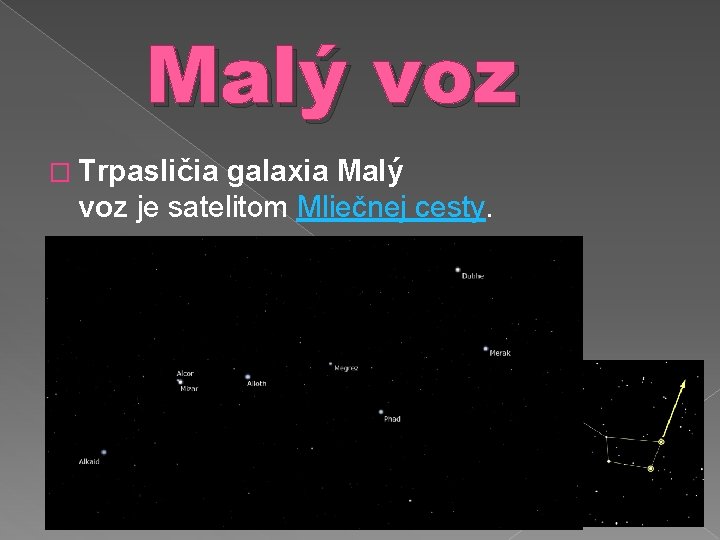 Malý voz � Trpasličia galaxia Malý voz je satelitom Mliečnej cesty. 