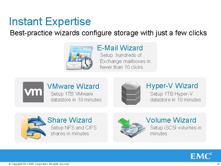 Instant Expertise Best-practice wizards configure storage with just a few clicks E-Mail Wizard Setup