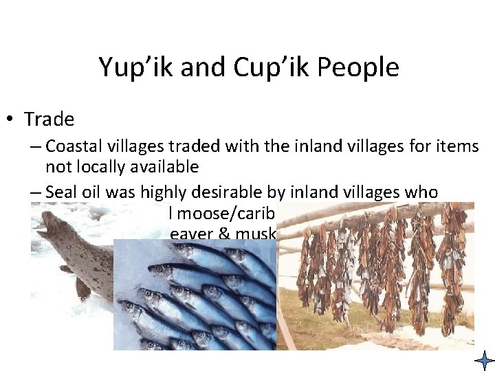 Yup’ik and Cup’ik People • Trade – Coastal villages traded with the inland villages