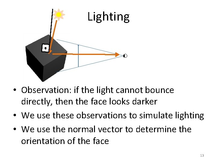 Lighting • Observation: if the light cannot bounce directly, then the face looks darker