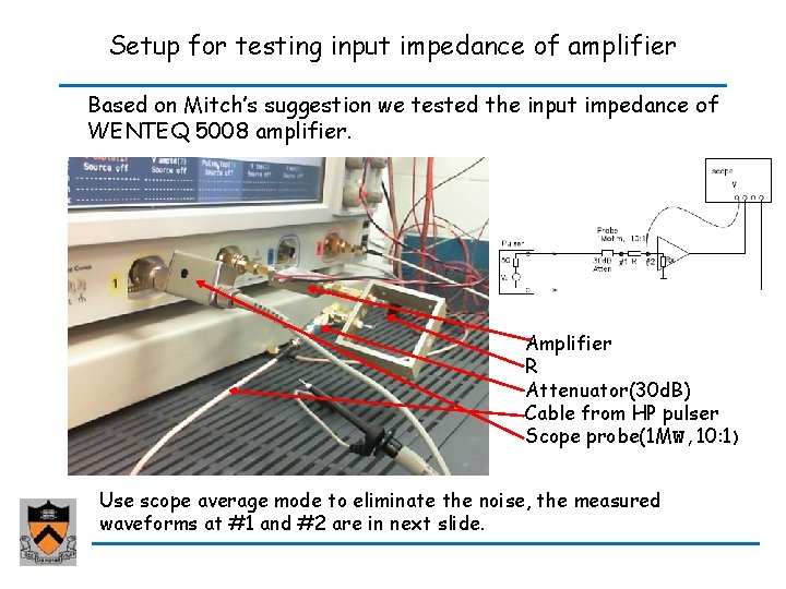 Setup for testing input impedance of amplifier Based on Mitch’s suggestion we tested the