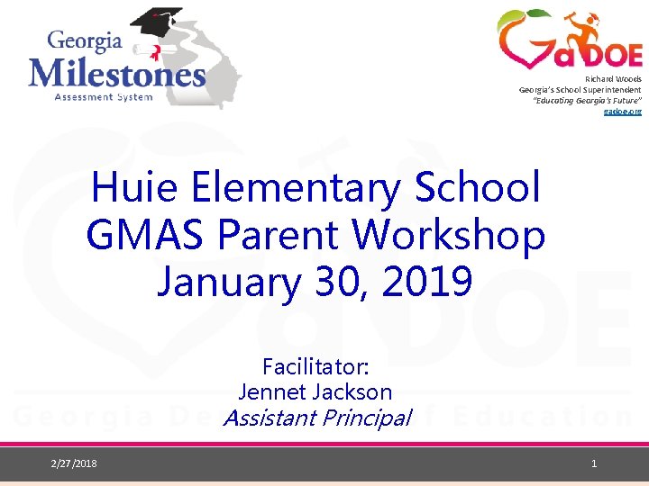 Richard Woods Georgia’s School Superintendent “Educating Georgia’s Future” gadoe. org Huie Elementary School GMAS