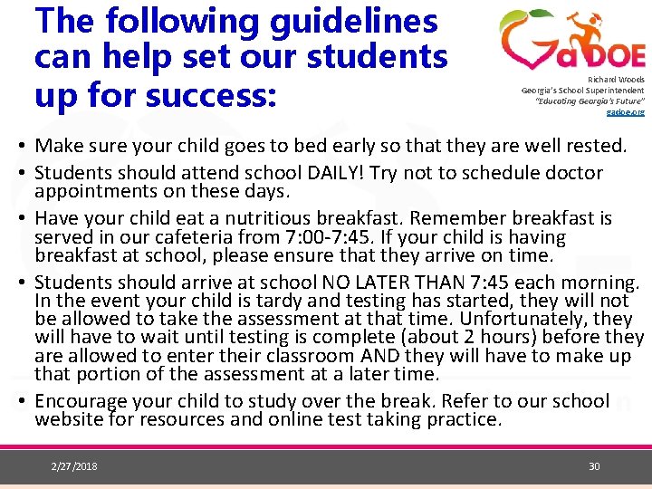 The following guidelines can help set our students up for success: Richard Woods Georgia’s