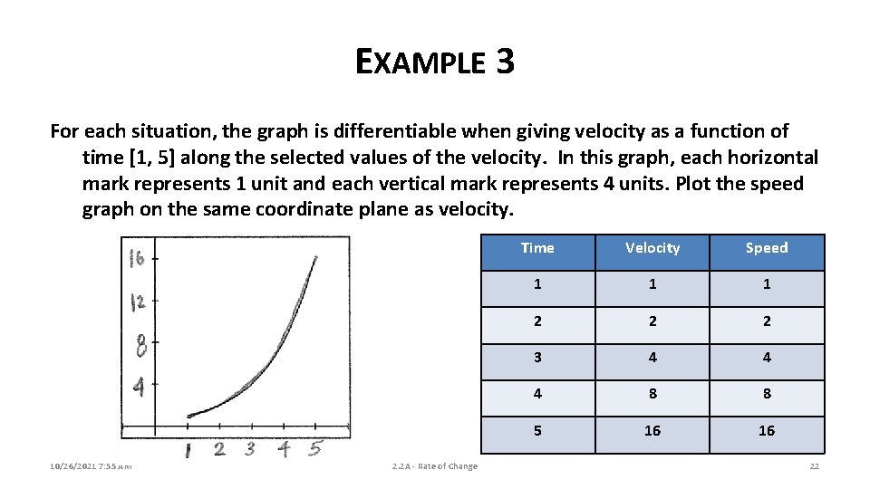 EXAMPLE 3 For each situation, the graph is differentiable when giving velocity as a EXAMPLE 3 For each situation, the graph is differentiable when giving velocity as a