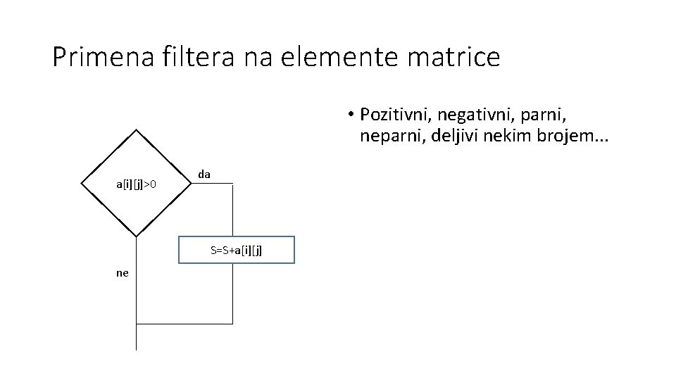Primena filtera na elemente matrice • Pozitivni, negativni, parni, neparni, deljivi nekim brojem. .