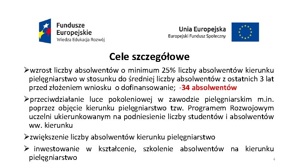 Cele szczegółowe Øwzrost liczby absolwentów o minimum 25% liczby absolwentów kierunku pielęgniarstwo w stosunku