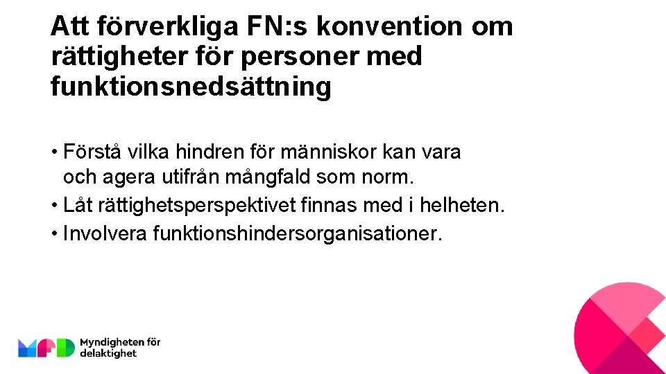 Att förverkliga FN: s konvention om rättigheter för personer med funktionsnedsättning • Förstå vilka