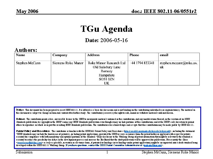 May 2006 doc. : IEEE 802. 11 -06/0551 r 2 TGu Agenda Date: 2006