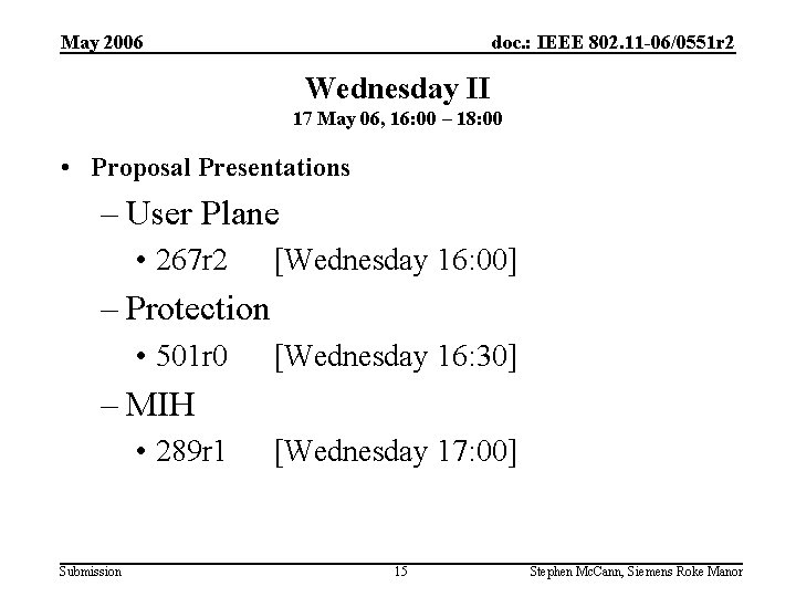May 2006 doc. : IEEE 802. 11 -06/0551 r 2 Wednesday II 17 May