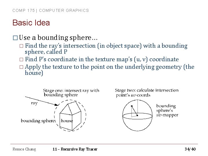 COMP 175 | COMPUTER GRAPHICS Basic Idea � Use a bounding sphere… � Find