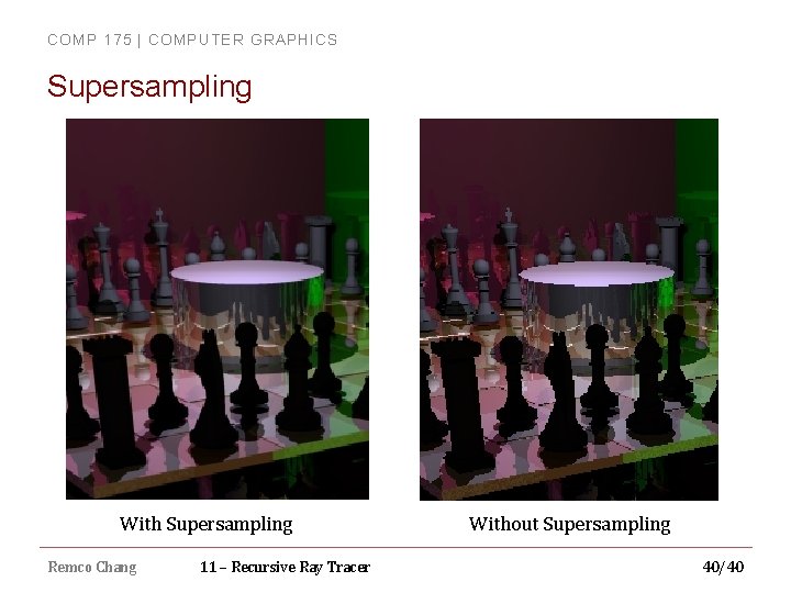 COMP 175 | COMPUTER GRAPHICS Supersampling With Supersampling Remco Chang 11 – Recursive Ray