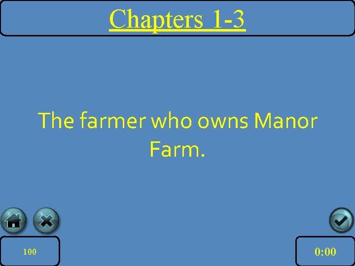 Chapters 1 -3 The farmer who owns Manor Farm. 100 10: 00 11: 00