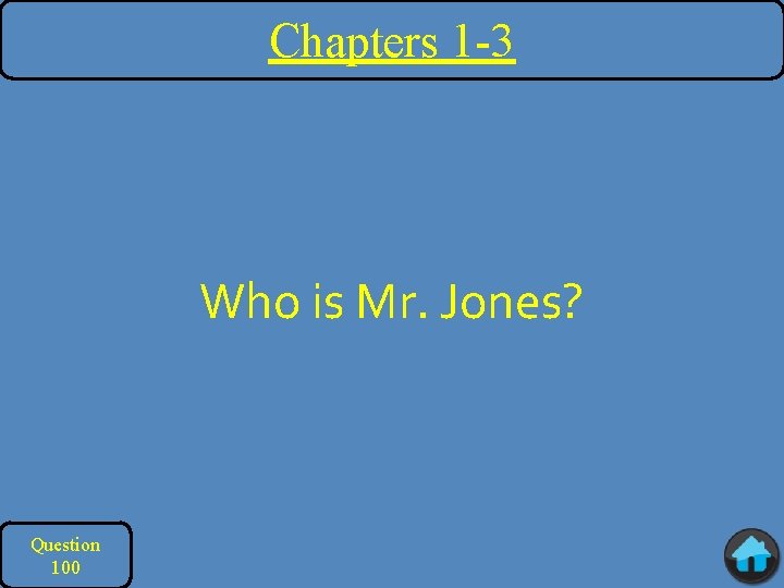 Chapters 1 -3 Who is Mr. Jones? Question 100 