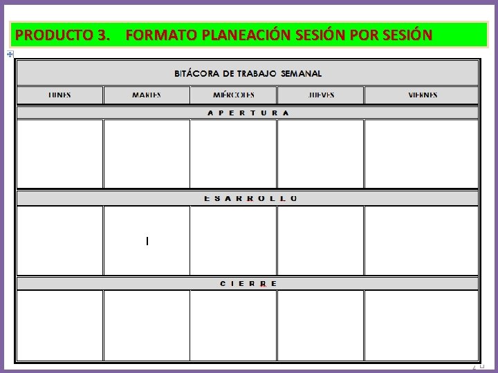 PRODUCTO 3. FORMATO PLANEACIÓN SESIÓN POR SESIÓN 