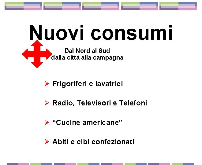 Nuovi consumi Dal Nord al Sud dalla città alla campagna Ø Frigoriferi e lavatrici