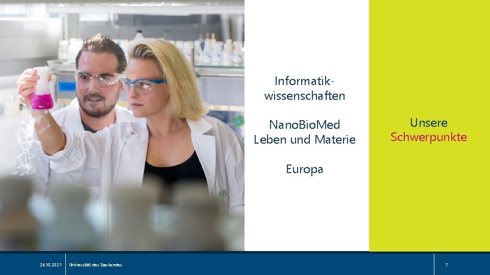 Informatikwissenschaften Nano. Bio. Med Leben und Materie Unsere Schwerpunkte Europa 26. 10. 2021 Universität