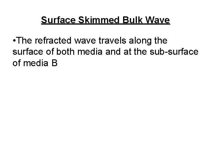 Surface Skimmed Bulk Wave • The refracted wave travels along the surface of both