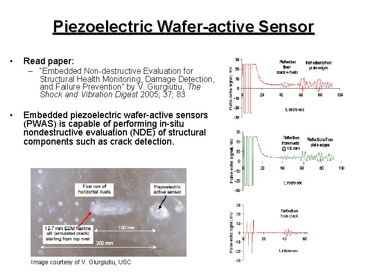 Piezoelectric Wafer-active Sensor • Read paper: – “Embedded Non-destructive Evaluation for Structural Health Monitoring,