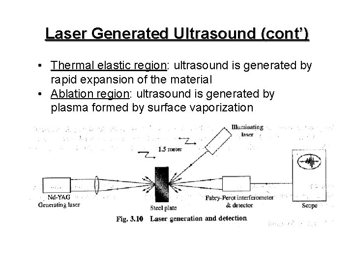 Laser Generated Ultrasound (cont’) • Thermal elastic region: ultrasound is generated by rapid expansion