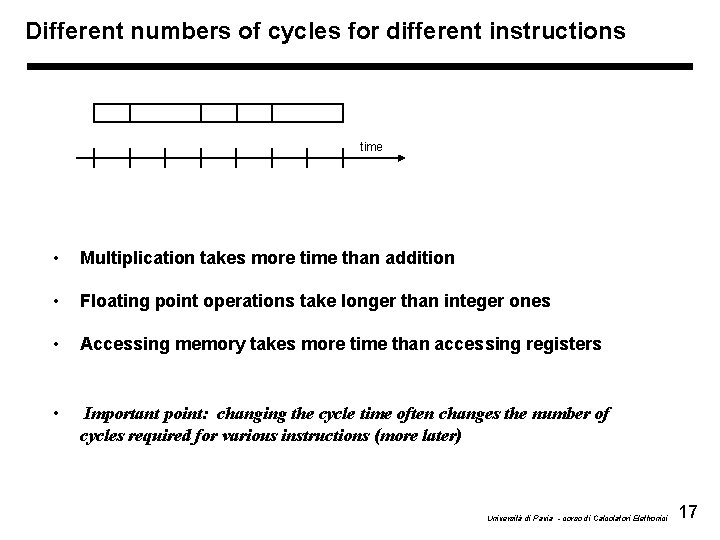 Different numbers of cycles for different instructions time • Multiplication takes more time than
