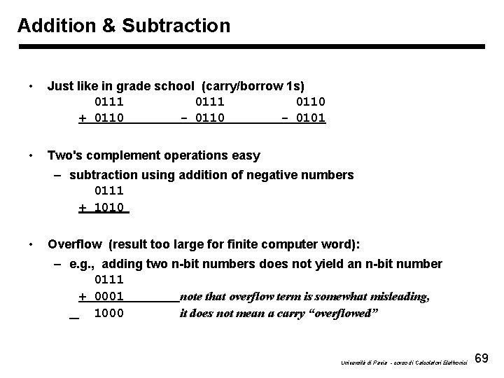 Addition & Subtraction • Just like in grade school (carry/borrow 1 s) 0111 0110