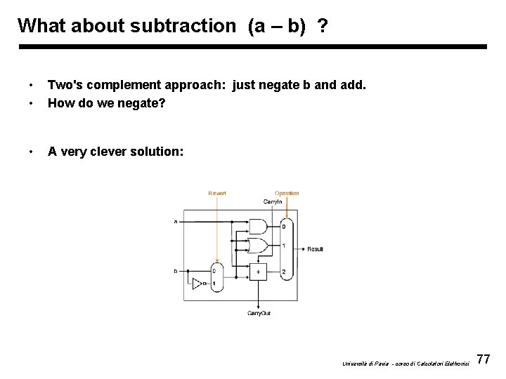 What about subtraction (a – b) ? • • Two's complement approach: just negate