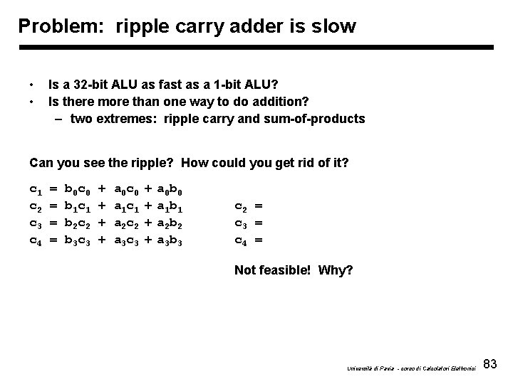 Problem: ripple carry adder is slow • • Is a 32 -bit ALU as