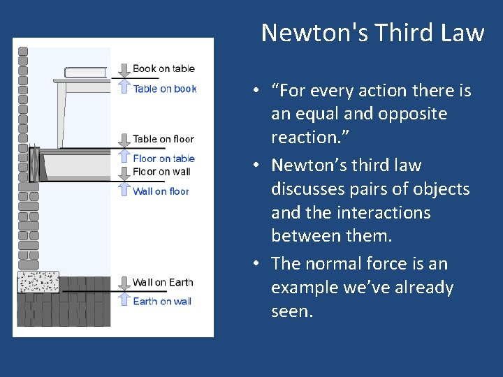 Newton's Third Law • “For every action there is an equal and opposite reaction.