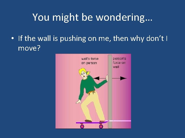 You might be wondering… • If the wall is pushing on me, then why