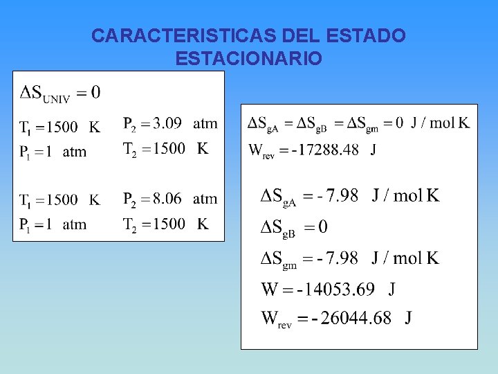 CARACTERISTICAS DEL ESTADO ESTACIONARIO 