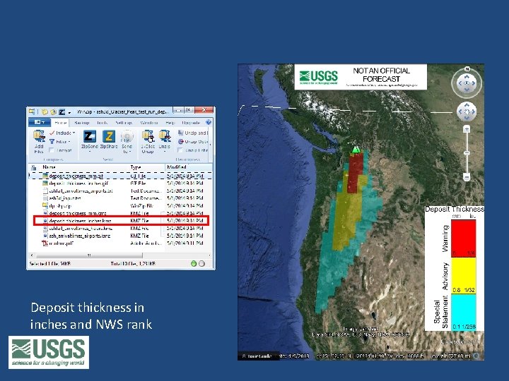 Deposit thickness in inches and NWS rank 