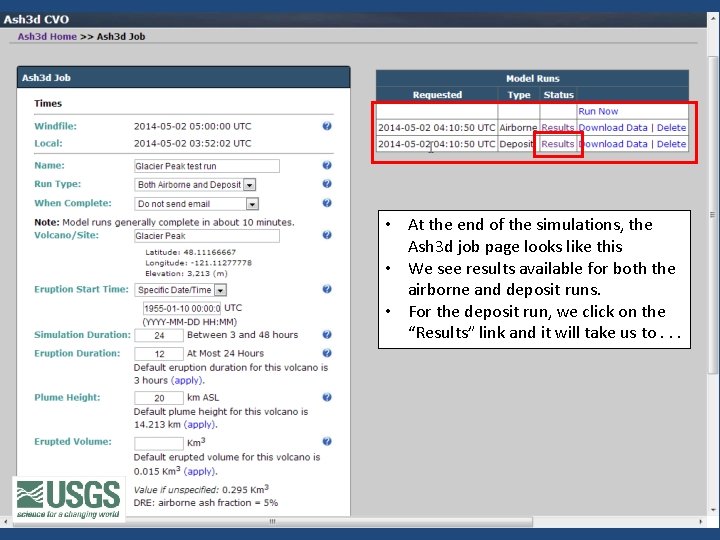  • At the end of the simulations, the Ash 3 d job page