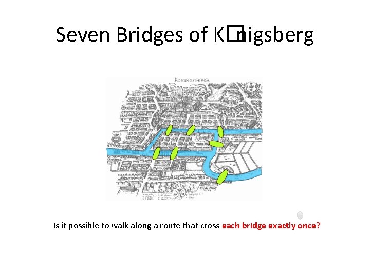 Seven Bridges of K�nigsberg Is it possible to walk along a route that cross