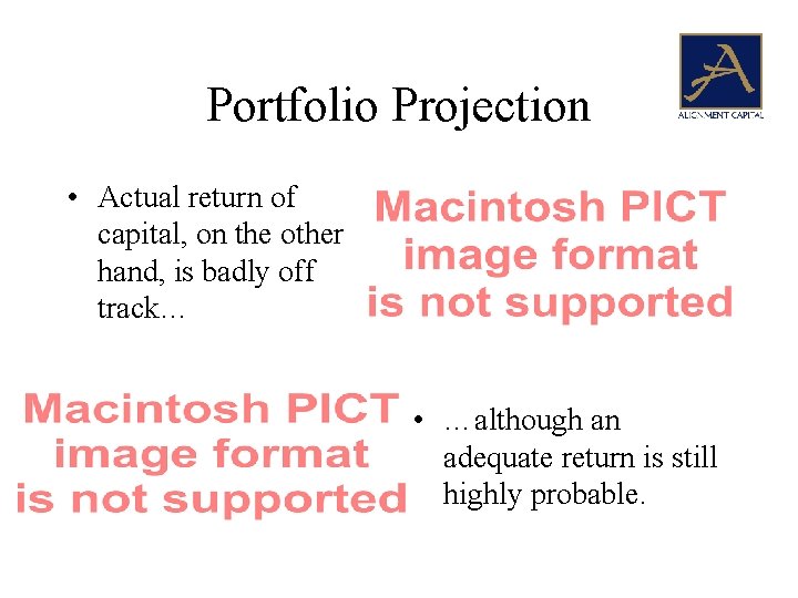 Portfolio Projection • Actual return of capital, on the other hand, is badly off