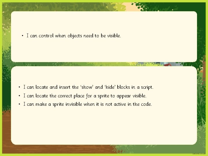  • I can control when objects need to be visible. • I can