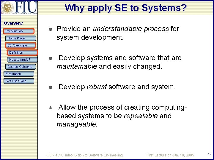 Why apply SE to Systems? Overview: Introduction Provide an understandable process for system development.
