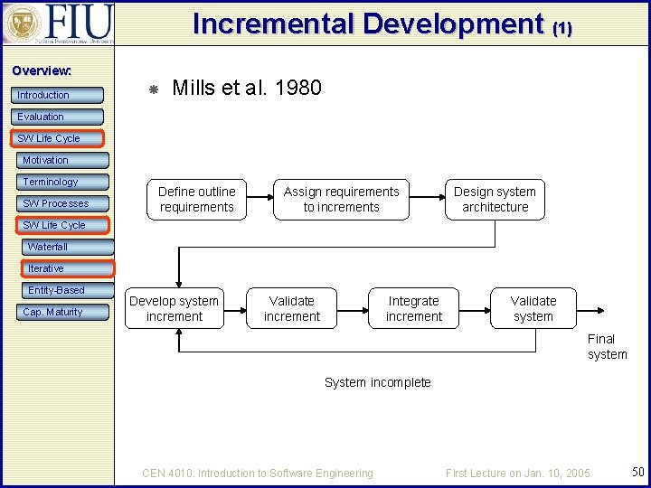 Incremental Development (1) Overview: Introduction Mills et al. 1980 Evaluation SW Life Cycle Motivation